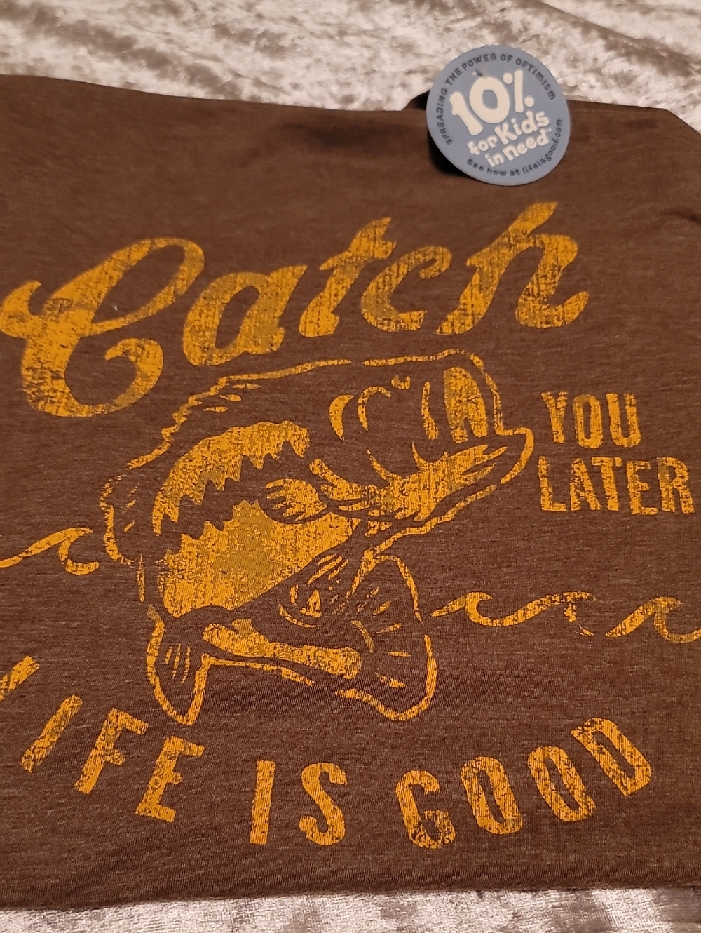 NWT Life Is Good Catch You Later Men's Soft Stretchy XL Brown Long Sleeve Shirt